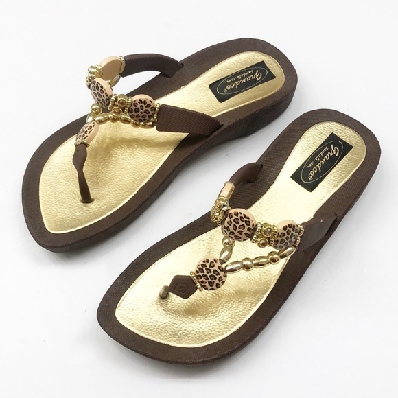 Grandco Leopard Thong Sandals - Brown - Picture 1 of 8